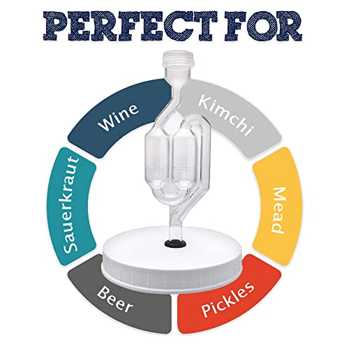 Airtight One Gallon Standard Fermentation Lid Gasket With Airlock - Turns Gallon Jar Into A Fermenter - Hard Kombucha, Beer, Wine, Cider, (Gallon Lid With S-Airlock) #TOP6