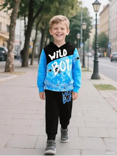 Image of 2-6T Toddler Baby Boy Clothes Long Sleeve Hooded Pullover Colorblock Sweatshirt + Pants 2pcs Fall Winter Outfit Set