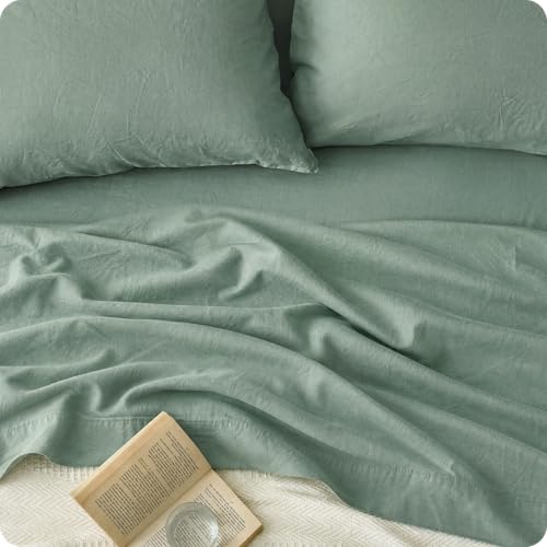 Image of Bedsure PureWoven Linen Sheets Queen Size, Cotton Linen Blend Sheets, 4PCS