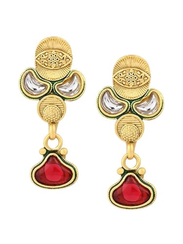 Juego de joyas esmaltadas Kundan DMZ-2195 para mujer, juego de collar y pendientes bañados en oro