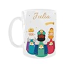 C&P Taza Navidad Reyes Magos Personalizada con Nombre - Regalo Original y Navideño- 350 ML (Asa Blanca)