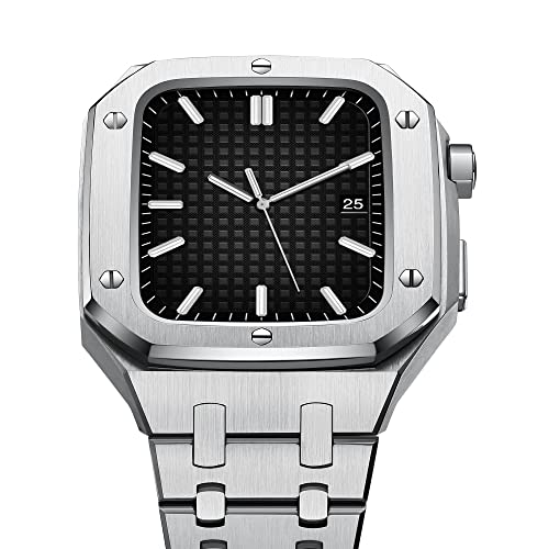 Bracelet luxe en acier pour Apple Watch 45mm boîtier premium argenté