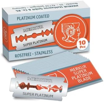 MERKUR 10 Blades Double Edge Safety Razor Blade, Platinum & Teflon Coated Stainless Steel Replacement Blades, German Made for Smooth Wet Shaving (1 Pack)