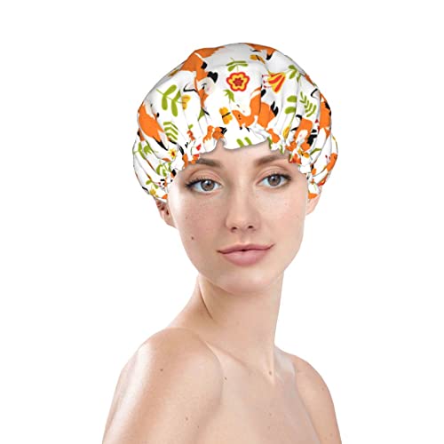 Fox Shower Caps For Women Reusable Waterproof Women Shower Caps Reusable Peva Lining Hair Cap For Shower Double Protection Layers Elastic #TOP2