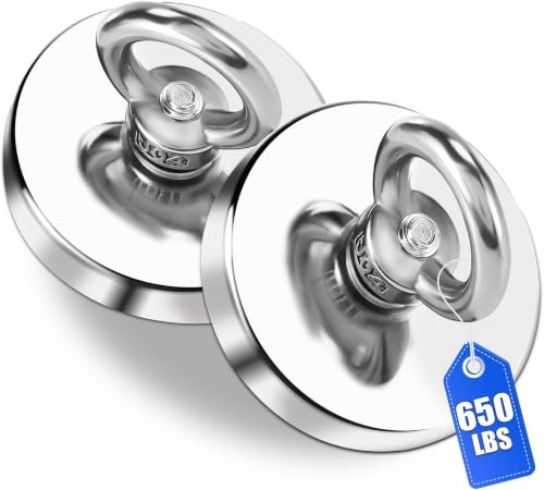 Image of DIYMAG Fishing Magnets with Countersunk Hole 2.95 inch 650LBS Pulling Force | 2 Pack Strong Lifting Magnet Neodymium Rare Earth Eyebolt for Retrieving in River and Magneticc