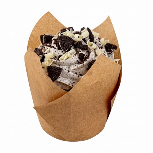 Restaurantware Tulip Baking Cups 500 Count 3.5 Oz Paper Muffin Liners Greaseproof Oven-Friendly Cupcake Liners, Disposable Paper Tulip Muffin Cups, Heavy-Duty For Desserts Kraft