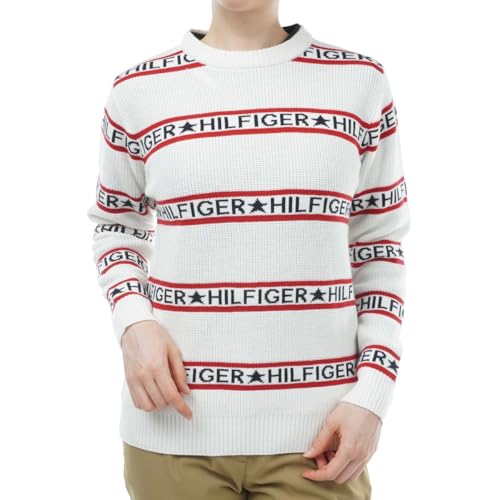 TOMMY HILFIGER GOLF(トミー ヒルフィガー ゴルフ) トミーフィルフィガーゴルフ ロゴストライプ クルーセーター ホワイト S