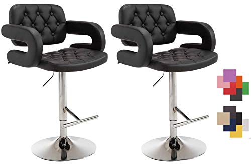 CLP Lot De 2 Tabourets De Bar Dublin en Similicuir I Chaise De Bar Réglable en Hauteur I Style Chesterfield I Chaise Haute avec Accoudoirs, Couleur:Noir