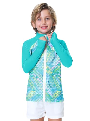 Image of AOBUTE Unisex Kids Zipper Rash Guard Boys UPF 50+ UV Protection Sun Shirt with Thumb Hole 3-12 Years