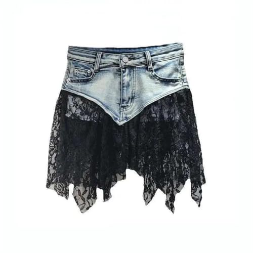 Women's Denim High Waist Slim Patchwork Irregular Lace Design Short Skirts3