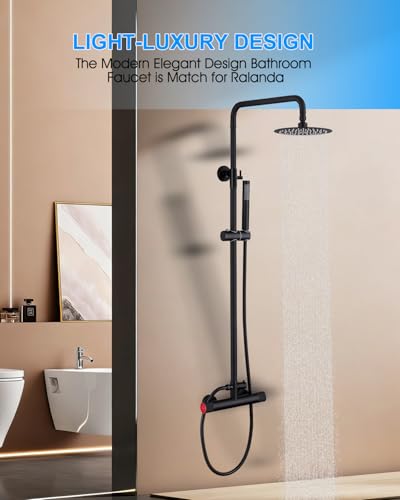 Outdoor Shower Kit, 304 Stainless Steel Wall Mount for Poolside con Cabezal de Ducha de Lluvia de 8 Pulgadas y Combo de Rociador Manual de 2 Funciones, Sistema de Ducha Expuesto con Válvula de Latón B0GCK61HCV miniatura 6