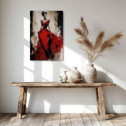 Robe rouge impression sur toile expressionnisme abstrait chic