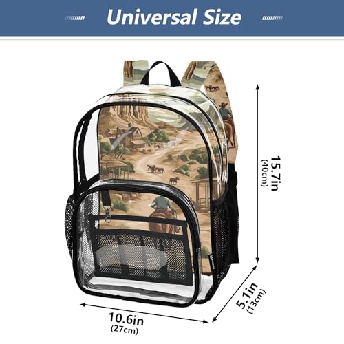 Western Cowboys Rodeo Retro Clear Backpack PVC Transparent Backpack Lightweight Book Bags Capacity Clear Bag for Boys Girls4