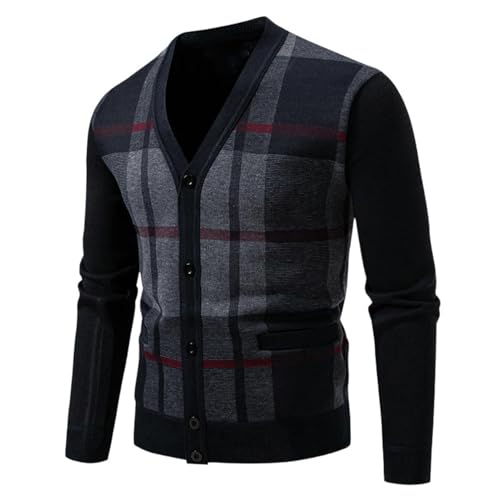 Cardigan col en V homme en tricot bicolore coupe loisirs automne hiver