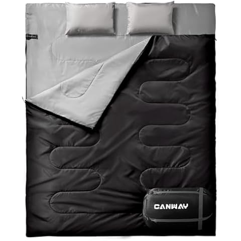 CANWAY Double Sleeping Bag, 2 Person Sleeping Bags for Adults Queen Size Sleeping Bag with 2 Pillows for Camping, Backpacking Lightweight Waterproof XL & XXL Cover
