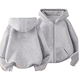 Hoodies For Boys Zipper Long Sleeve Fleece Black Sweatshirt Youth Fashion Solid Cool Hoodies For Teens Pullover Hooded Tops Teens Pocket Fall Fashion Outfit Gray 120