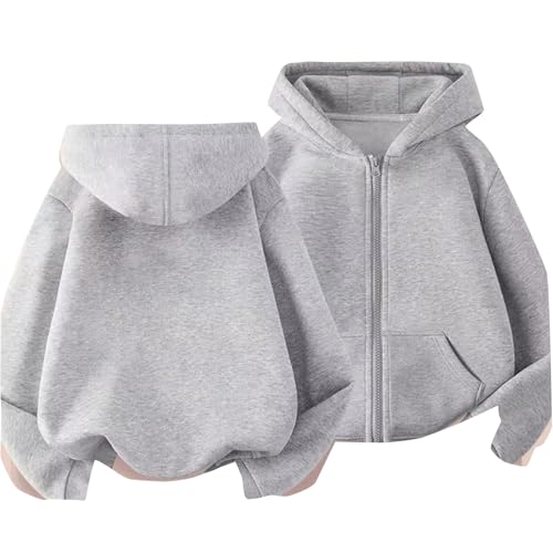 Girls Sweatshir Zipper Long Sleeve Fleece Hoodies Solid Hooded Sweatshirts Fashion Fall Pullover Sweaters With Pockets