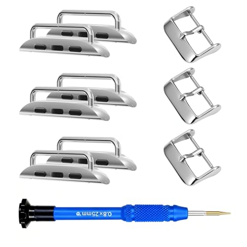 Watch Band Connectors Adapter for Apple Watch for iWatch Ultra (49mm) / Series 10 42mm 46mm 9 8 7 (41mm 45mm) Series 6 5 4 SE (44mm 40mm) Series 3 2 1 (42mm 38mm) Straps E-Silver/Buckle 20mm