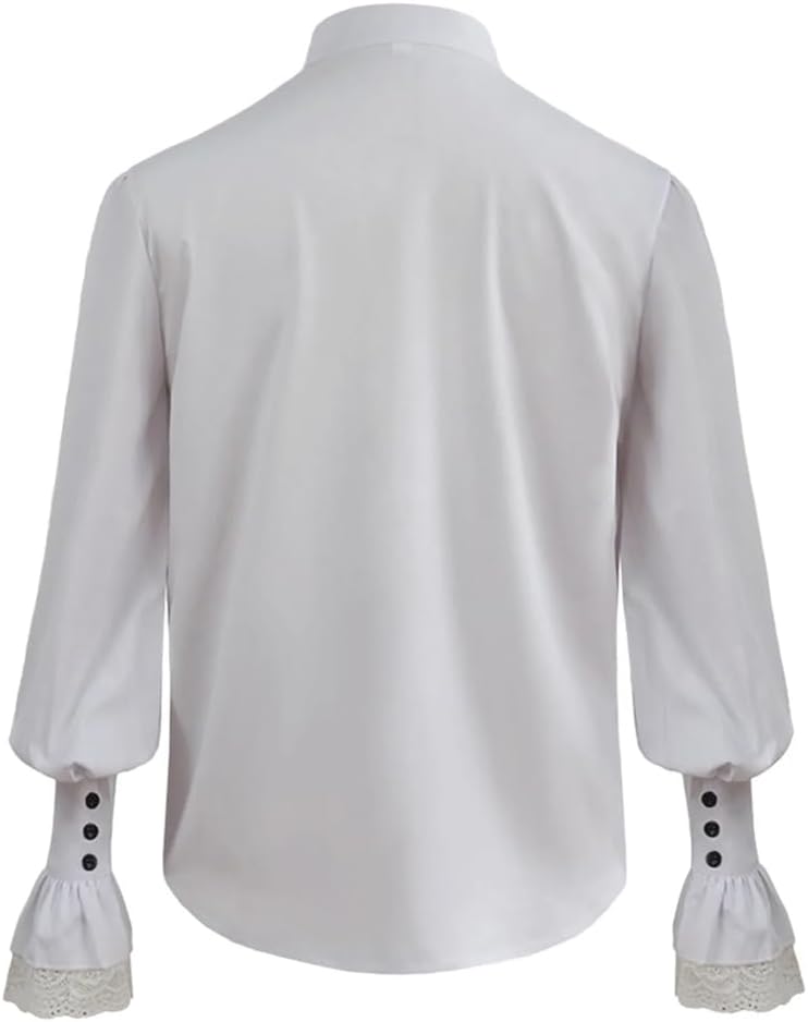Men Stand Collar Shirt Steampunk Gothic Ruffled Halloween Cosplay Costume Clothing Chemise Tops