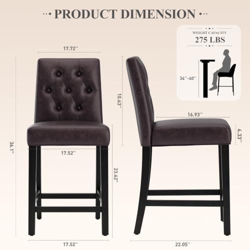 Image of MALOL Bar Stools Set of 1 Faux Leather Counter Height Bar Stools,Darkbrown