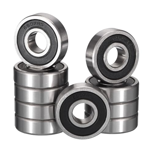 HiPicco 6907-2RS Deep Groove Bearings, ID 35mm x OD 55mm x Width 10mm Double Rubber Sealed Ball Bearings, Pre-Lubricated (GCr15) Chrome Steel 10pcs
