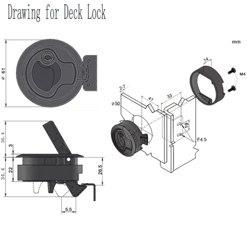 Loquet de levage rond noir de 2" étanche et verrouillable pour trappes de yacht - 8