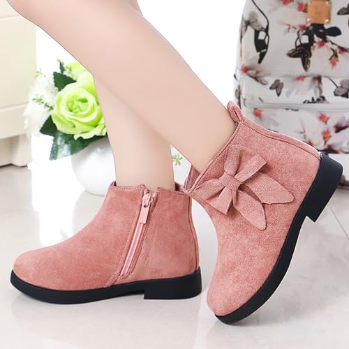 Girl's Ankle Boots Faux Fur Lined Side Zipper Short Booties Low Block Heel Bow Short Boots Snow Winter Dress Shoes3
