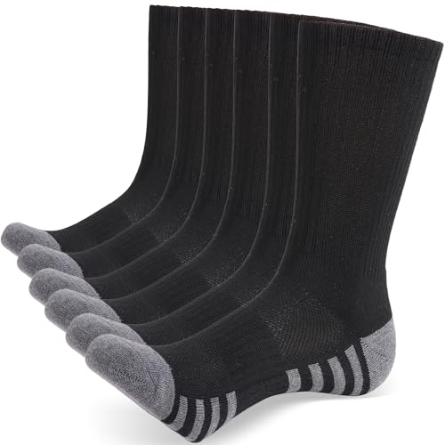 GRAPMKTG 6 Pack Cotton Crew Athletic Socks Men Women Cushioned Boot Work Socks Moisture Wicking Hiking Running Sports Socks