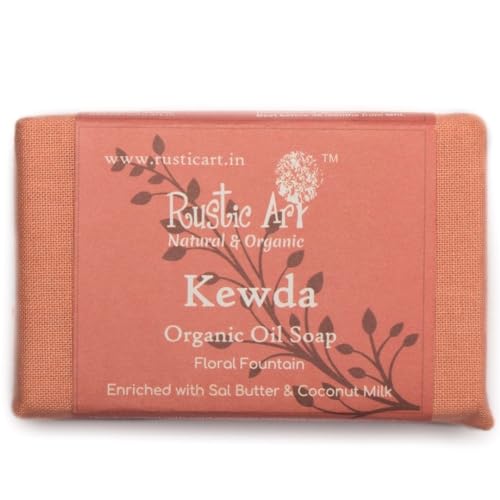 Image of Rustic Art Organic Kewda Soap | Coconut Milk, Sal Butter | Dry to Normal Skin | Coldprocessed | Nourishing | For Women & Men | 100g