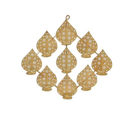 Image of METSY Stylish Metal Cutting Edge Candle Light Holder Leaf in Rectangular Shape | Metal Art | Home Decor Items (Golden Square)