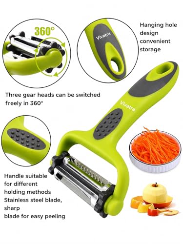 Image of 3-in-1 Stainless Steel Vegetable & Fruit Peeler | Straight, Serrated, and Julienne Blades | Sharp Multipurpose Peeler for Kitchen, Salad, Garnishing & Professional Use