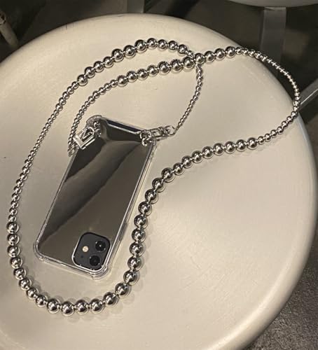 Coque cordon iPhone 15 Pro Max en perles argentées chic