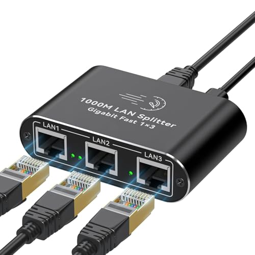 Ethernet Splitter 1 to 3 Mini 1000Mbps Gigabit Internet Switch 1 in 3 Out LAN and RJ45 Port Splitter High Speed Network Adapter for 5/5e/6/7/8 with USB c Power Cable