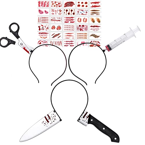 ROSAUI Disfraz de Halloween, juego de 3 unidades, diadema de horror, tijeras, Syrings, 30 unidades, para adultos, niñas, Halloween, fiestas Cover