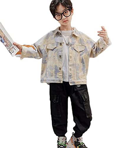 [JPバレンタインデー]ボーイズ 子供服 デニムジャケット トップス 長袖 ジャンパー ジャケット アウター ボーイズ服 カジュアルウエア 人気 普段着 シンプル 通学 ゆったり 春秋 (ブルー,140)