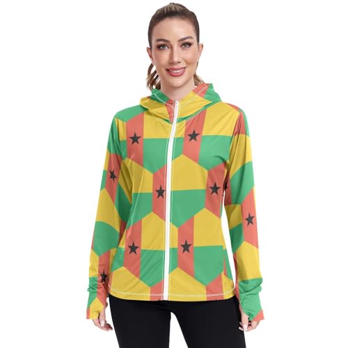 Guinea Bissau Flag Women's UPF 50+ Sun Protection Hoodie Jacket Lightweight Long Sleeve Sun Shirt with Pocket Multicoloured
