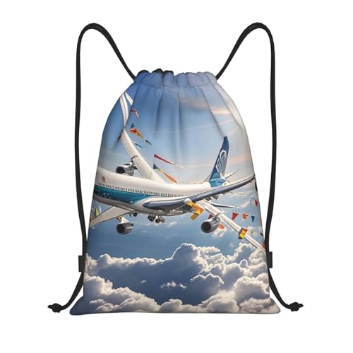 Drawstring Backpack Airplane Drawstring Bag Sports String Bag Gym Sackpack for Women Men