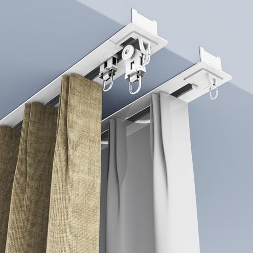 Aluminum Ceiling Curtain Track System - 38ft White Recessed Curtains, Cuttable Single/Double Rod for Privacy Room Divider, Smooth Gliding, Easy Installation