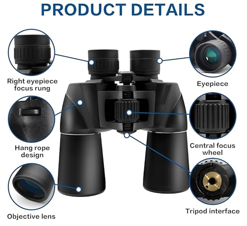 Image of Binoculars for Long Distance, 10x50 Ultra HD Binoculars for Adults High Powered with Clear Vision BAK4 Prism FMC Lens Easy Focus Long Range Portable (6 Months Warranty)