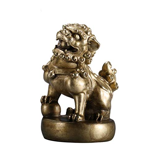 Sculpture de Lion Feng Shui en laiton pur objet d'art et de richesse