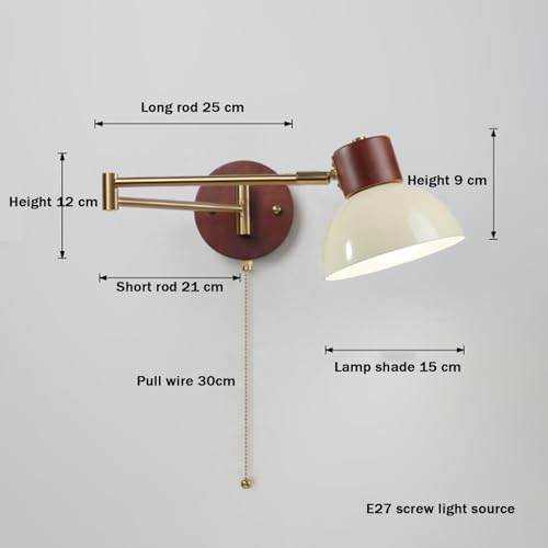 Lámpara de pared E27 aplique con interruptor de cuerda orientable para interior 6