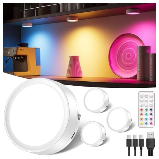 RGB Rechargeable Puck Lights with Remote, Colored 1000mAh Battery Operated Tap Lights Stick On LED Under Cabinet Light USB Magnetic Classroom Push Light Kitchen Counter Touch Light Press Button Light