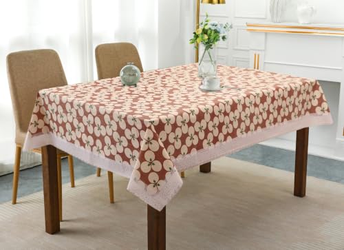 Image of Dakshya Industries 6 Seater PVC Waterproof Dining Table Cover 60x90 Inch | Floral Printed Washable Table Cloth with Lace Border