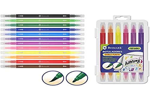 POESSA Rotuladores doble punta normal y pincel 12 colores surtidos