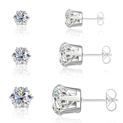 LuLiyLdJ 3 Paia Orecchini Uomo Diamante Donna con Zirconia Cubica, Anallergici in Acciaio Chirurgico al Titanio, Brillantini 3-5 mm
