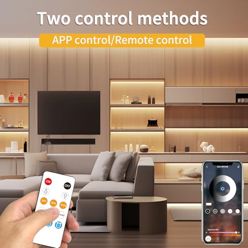 Image of COB LED Strip Lights 32.8ft,3000K Warm White Dimmable DC 24V Flexible LED Tape Lights for Bedroom, with Remote and App Control LED Light Strip,for Cabinets, Shelves,Home Decoration