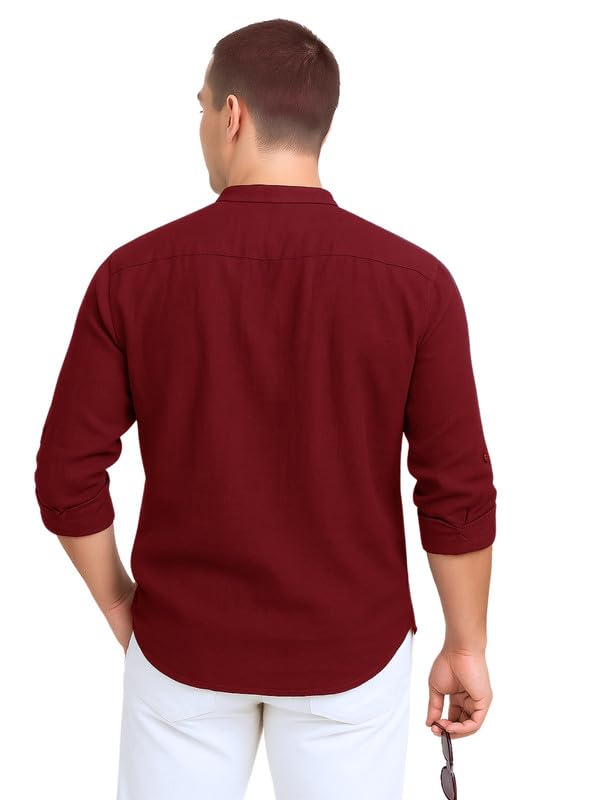 Image of DEEMOON Men's Cotton Blend Solid Regular Fit Full Sleeve Short Kurta | Men's Trendy Short Kurta