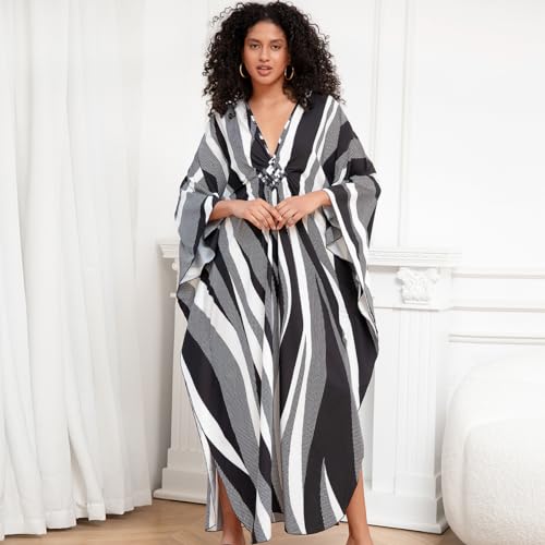 Turkish Silk Caftans - Wrinkle Resistant Ethnic & Floral Print Over-Sized Kaftans for Women - Lounge Wear 86934