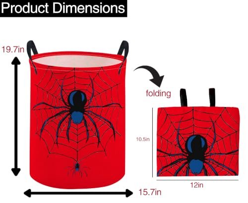 Image of ESSME Kids Laundry Basket,Spider Hamper Collapsible Canvas Waterproof Storage Bin for Boys, Cute Hamper,Gift Baskets(Red spider)