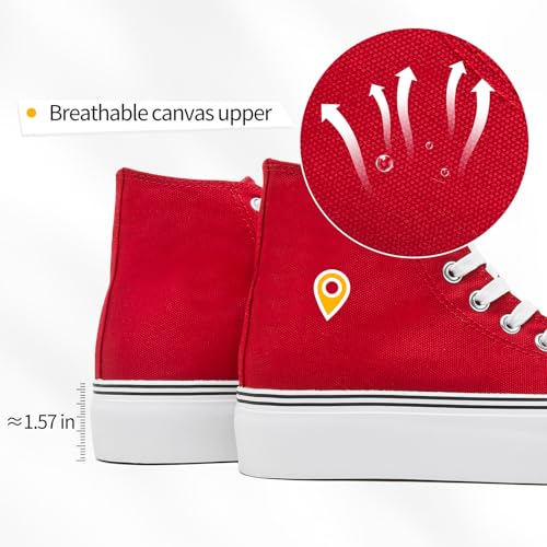 FINIWOR High Top Platform Sneakers for Women,Classic Black and White Canvas Shoes Womens Lace-up High Top Tennis Shoes2